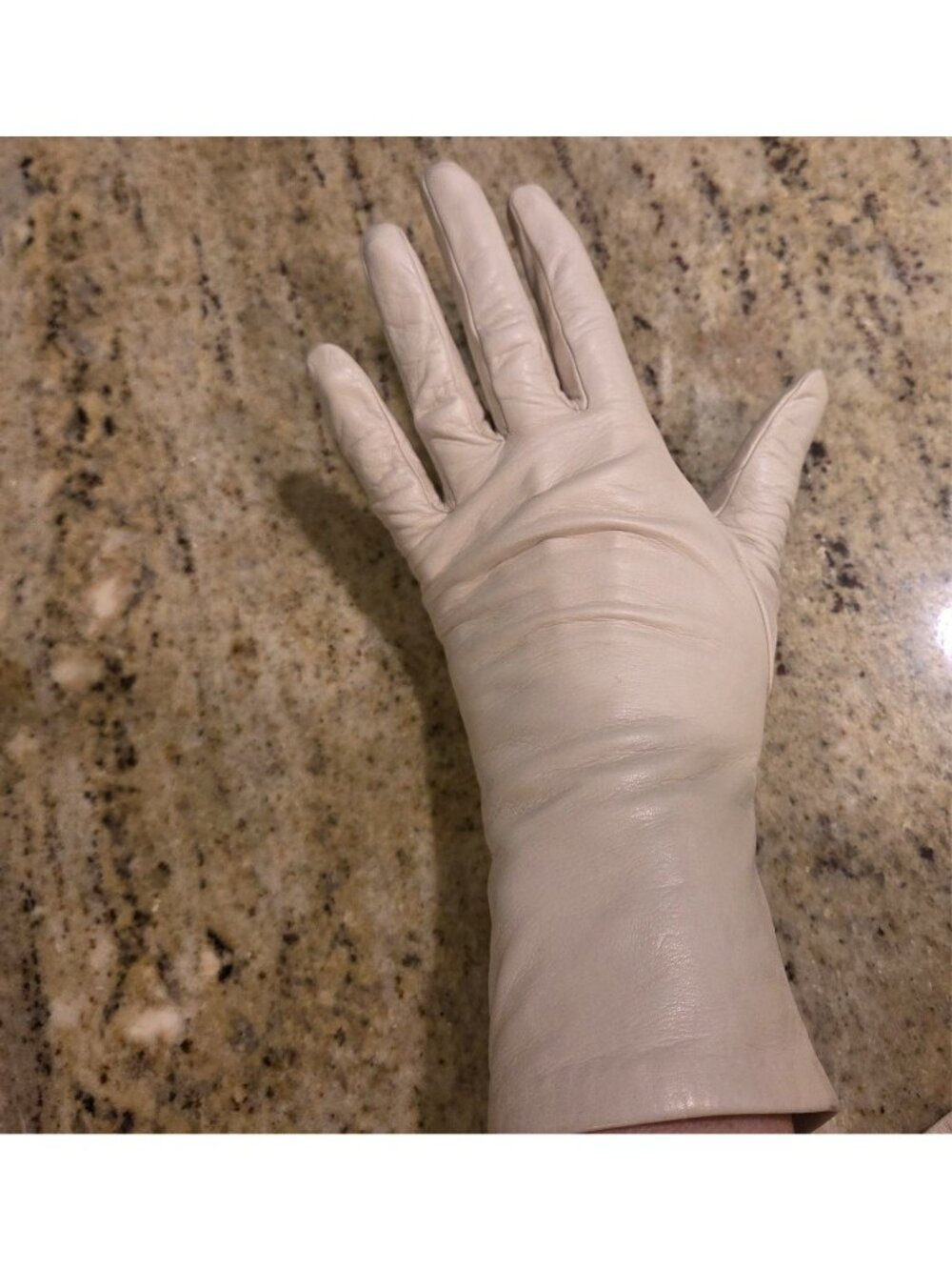 Vintage Womens Size S 6.5 Beige Soft Leather Silk Lined Formal Gloves 10.5" Long